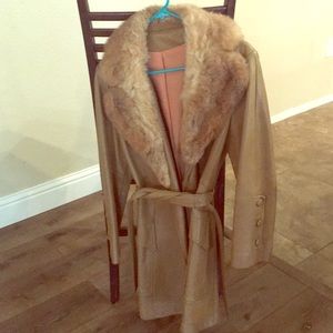 Leather and faux fur collar coat